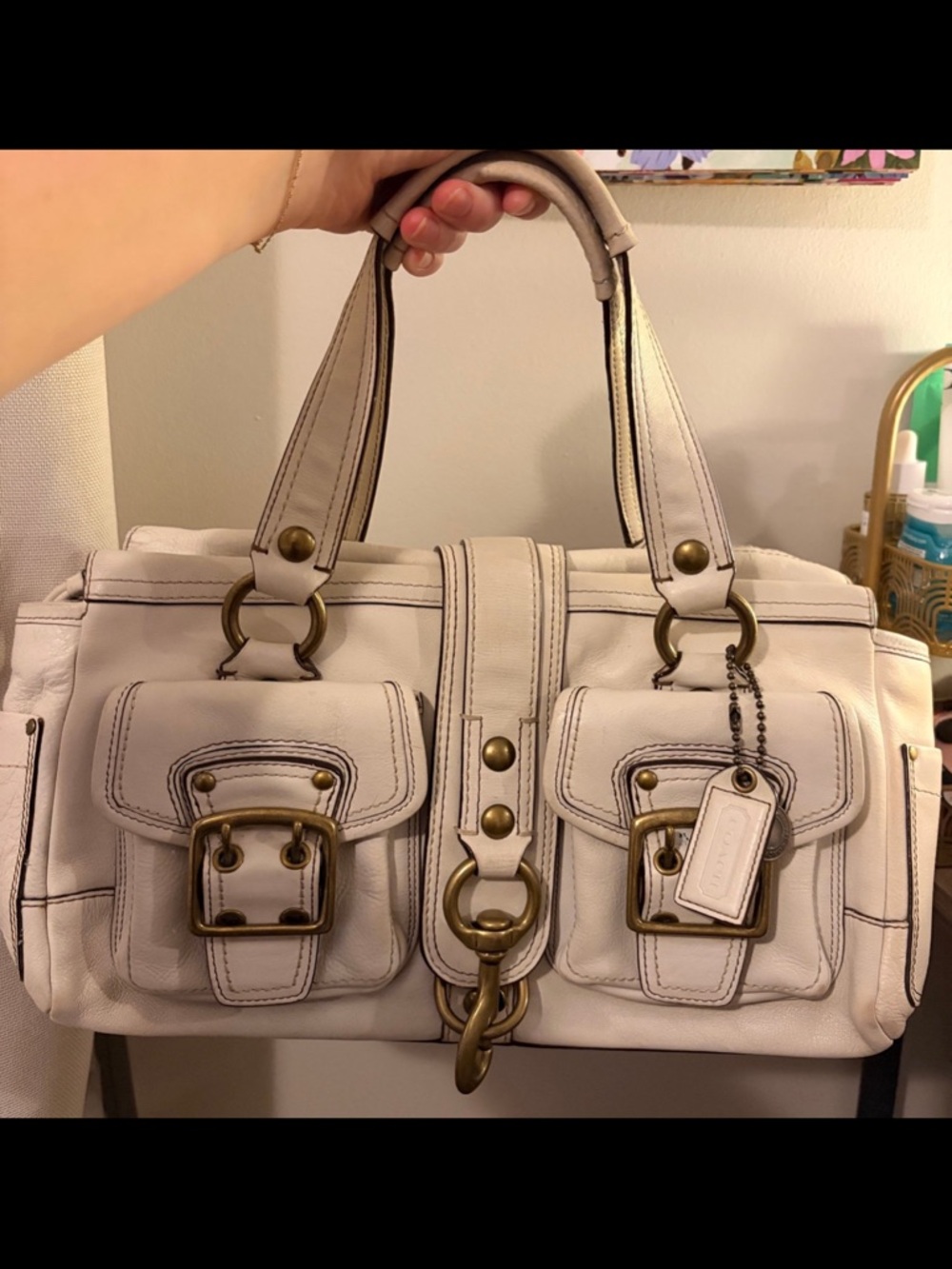 RARE Coach 65th Anniversary Legacy (Stripped Lining) Mandy Satchel - White